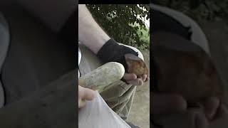 Flint Knapping -The platform is everything! - Thinning a thick rock with a moose billet.