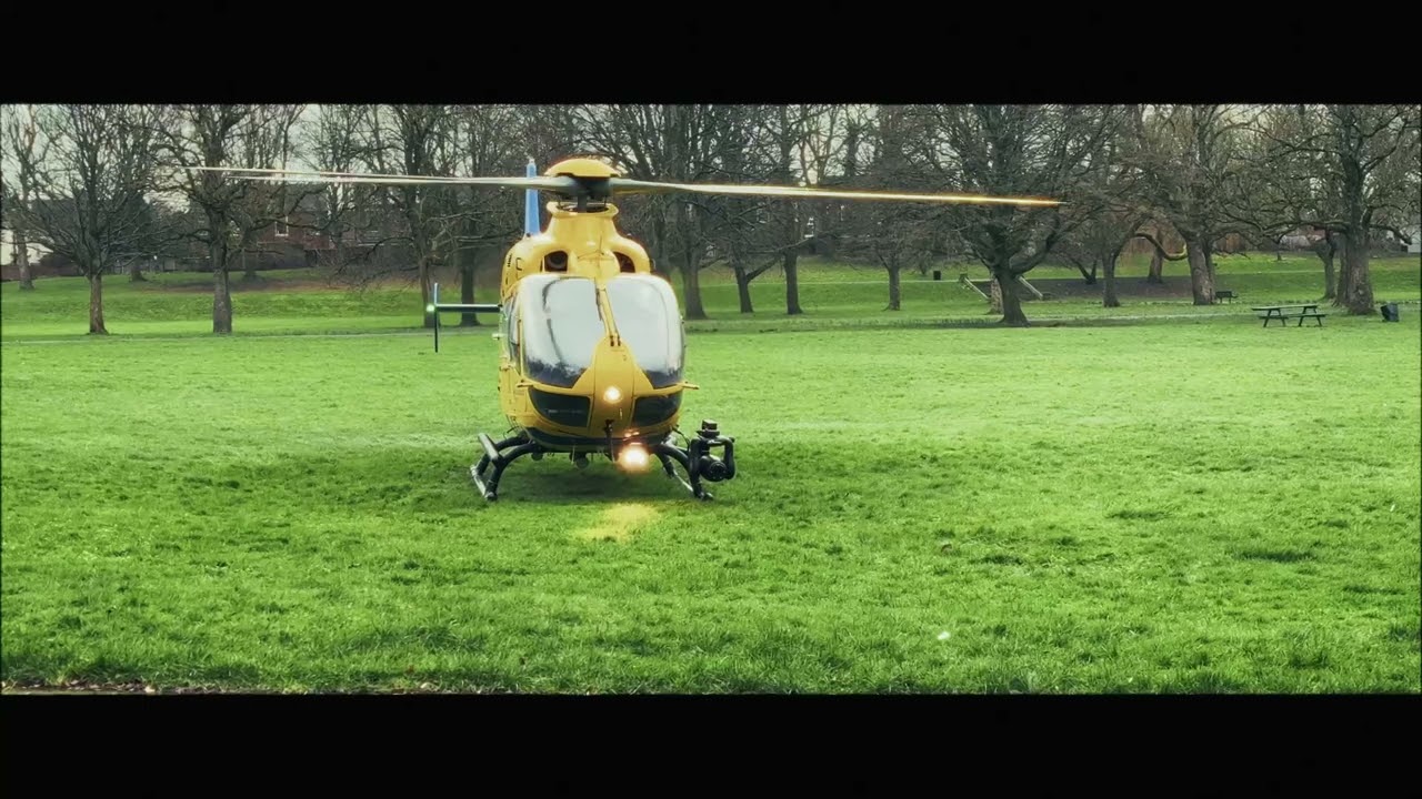 Air ambulance taking off crumpsall park Manchester