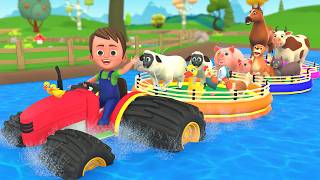 水上トラクターで遊ぶ動物の赤ちゃん - 面白い動物のトラクター乗車 - 農場の動物の鳴き声と名前 screenshot 2