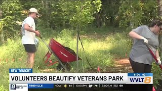Volunteers come together to keep a dedicated veterans park beautiful