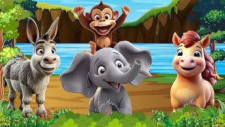 Cute Little Farm Animal Sounds - Elephant, Monkey, Horse, Donkey - Music For Relax