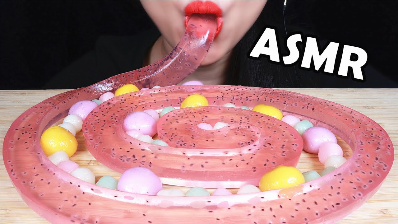 ASMR EATING SOUNDS EDIBLE FROG EGG LONGEST NOODLE JELLY 젤리국수 Food Gummy