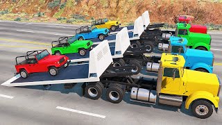 4 รถบรรทุกทางลาดบรรทุกรถยนต์บนทางหลวง - รถปะทะน้ำลึก - BeamNG.drive screenshot 1