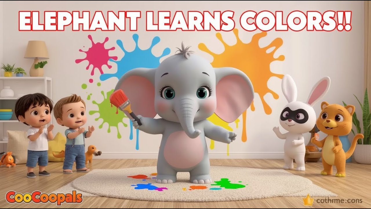 🎨 Elephant Learns Colors 🐘 | Color Song for Kids | Nursery Rhymes | @CooCoopals