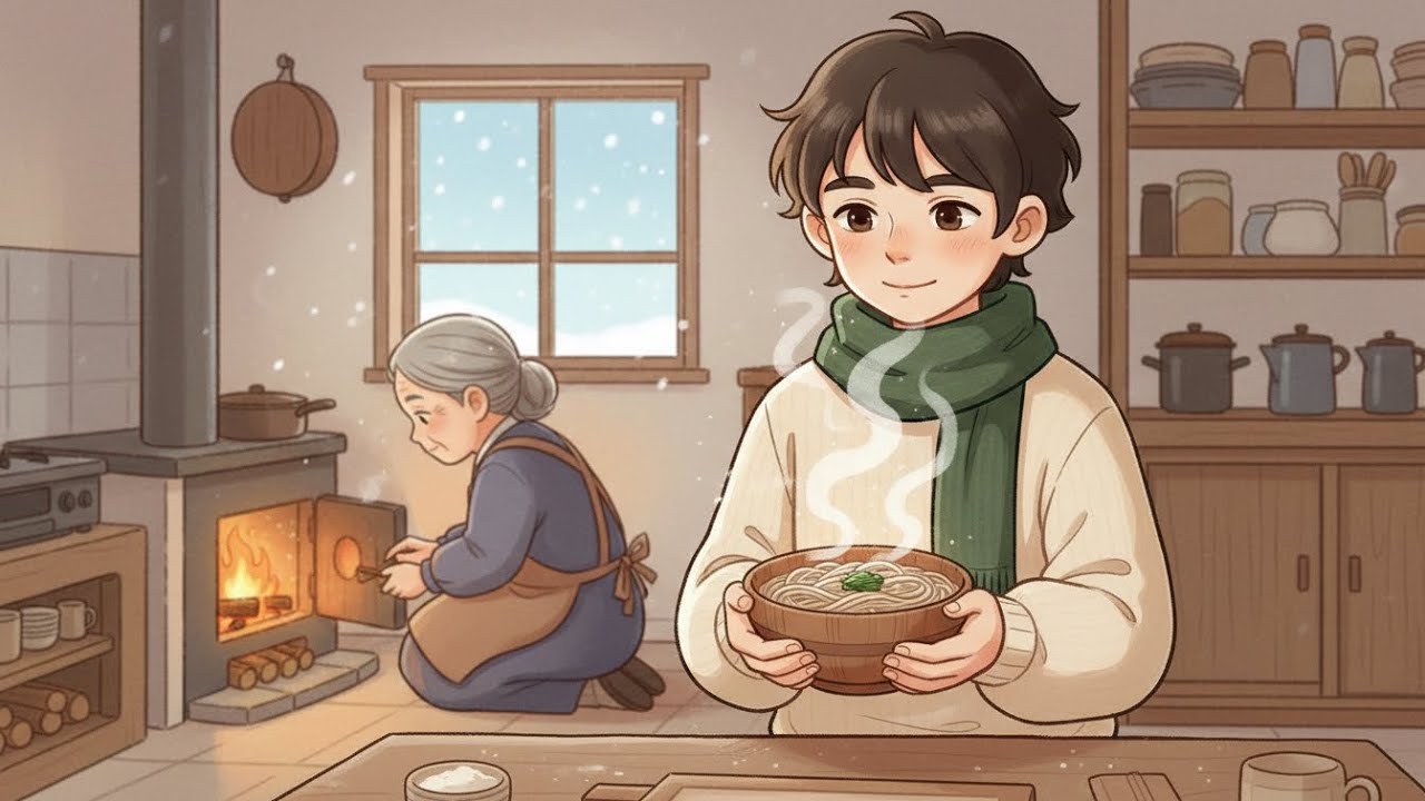 snowy countryside morning❄️making hand-cut soba with grandma by the firewood stove|quiet winter asmr