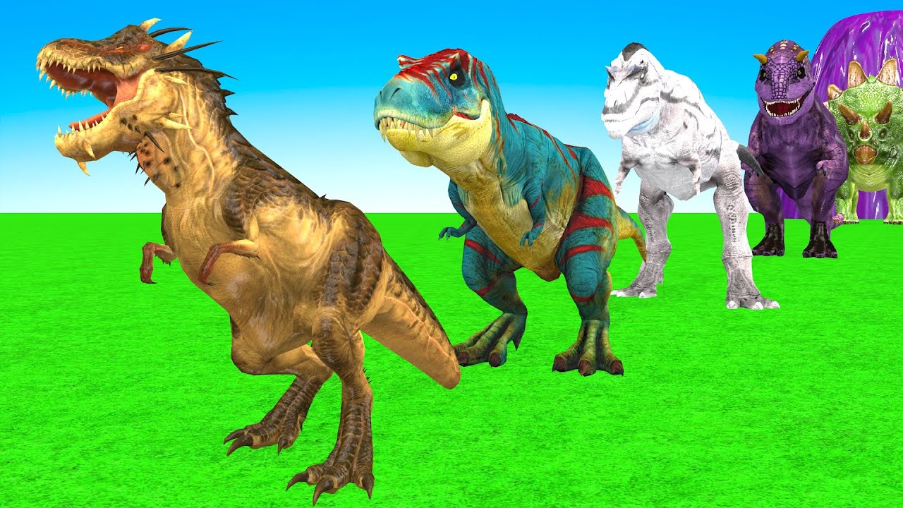 Paint Animals Dinosaur T-Rex Herbivores and Carnivores Dinosaurs Fountain Crossing Dino Cartoon