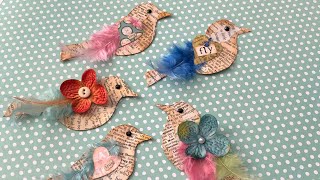 Staying Inspired - Vintage Wordy Birds ~ Book Page Collaged Birds with Feathers & Bling ~ screenshot 5