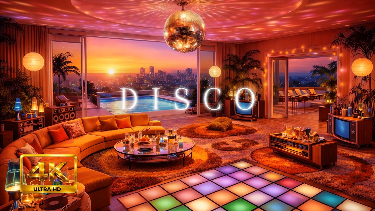 1 Hour Disco Ambience | Penthouse Pool with Disco Lights