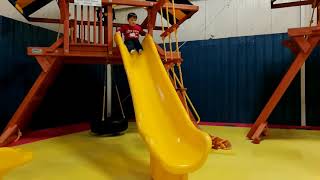Celebrity Sasuke going down the slide at Play N Wisconsin Net Worth
