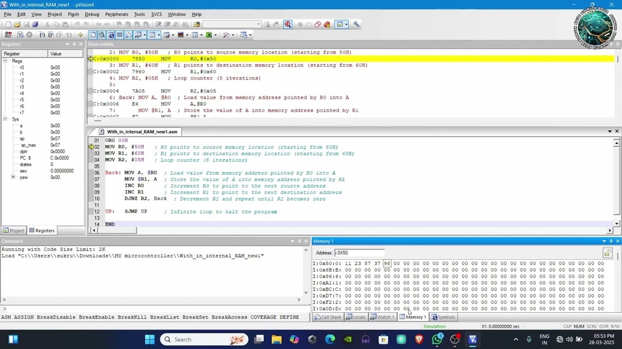 ALP to Move a block of data within internal RAM