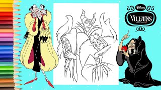 Coloring Disney Villains Maleficent Evil Queen as Old Lady & Cruella - Halloween Coloring Page