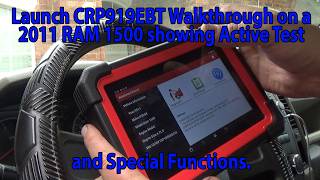 Walkthrough of the Launch CRP919EBT on a 2011 RAM 1500 Showing the Active Test and Special Functions