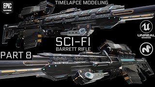 PART 8 | HARD SURFACE MODELING Sci-Fi Sniper Rifle Barrett Railgun | MODO