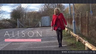 Wind catches dress revealing a glimpse - Crossdresser wearing plastic pants #AlisonThighBootBoy