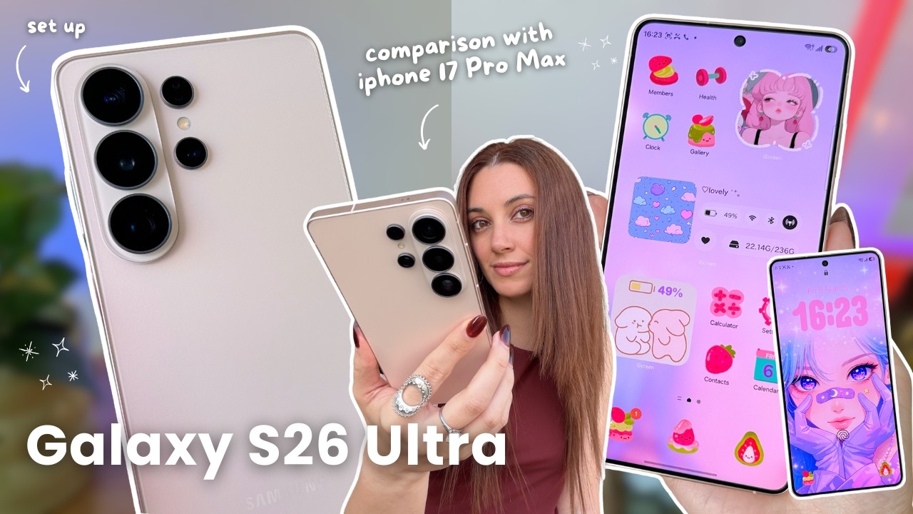 Samsung Galaxy S26 Ultra (pink gold) 💖 aesthetic unboxing, iPhone 17 Pro comparison & accessories