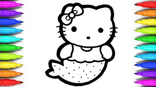 Hello Kitty Mermaid Drawing and Coloring for Kids, Toddlers | How to Draw Easy Hello Kitty Mermaid