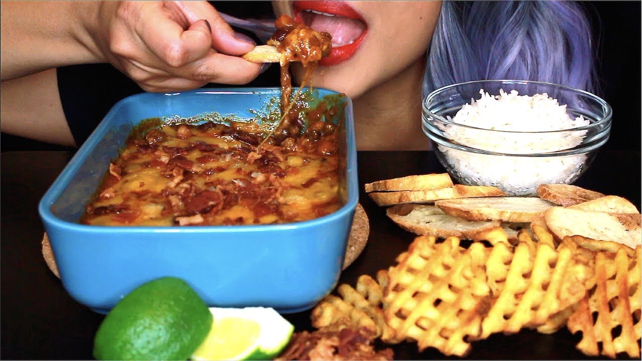 CHEESY CHILI ASMR - WAFFLE FRIES - FRENCH BAGUETTE - RICE - BACON - LIME - CHEESE *No Talking