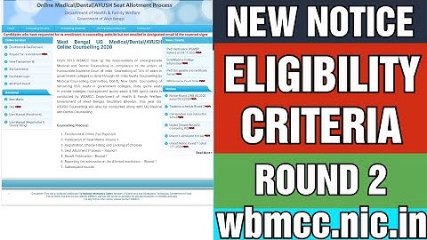 NEW NOTICE from WBMCC Regarding ELIGIBILITY CRITERIA for ROUND 2 Counselling | WEST BENGAL | NEET