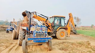 JCB Backhoe Loading Sand Into Two Tracters |  Swaraj 834 | Sonalika 740 screenshot 4