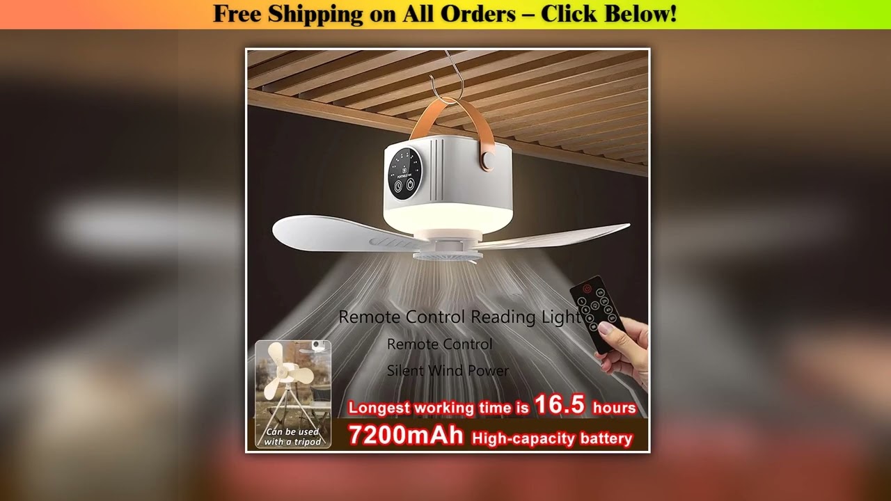 LED Light With Fan Portable Silent Ceiling Fans Light Rechargeable/Plug-in LED Lamp Remote Control