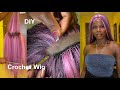 DIY 2*5 Lace Closure Straight Crochet Wig Using Braiding Hair |  Pink And Purple Wig On Dark Skin