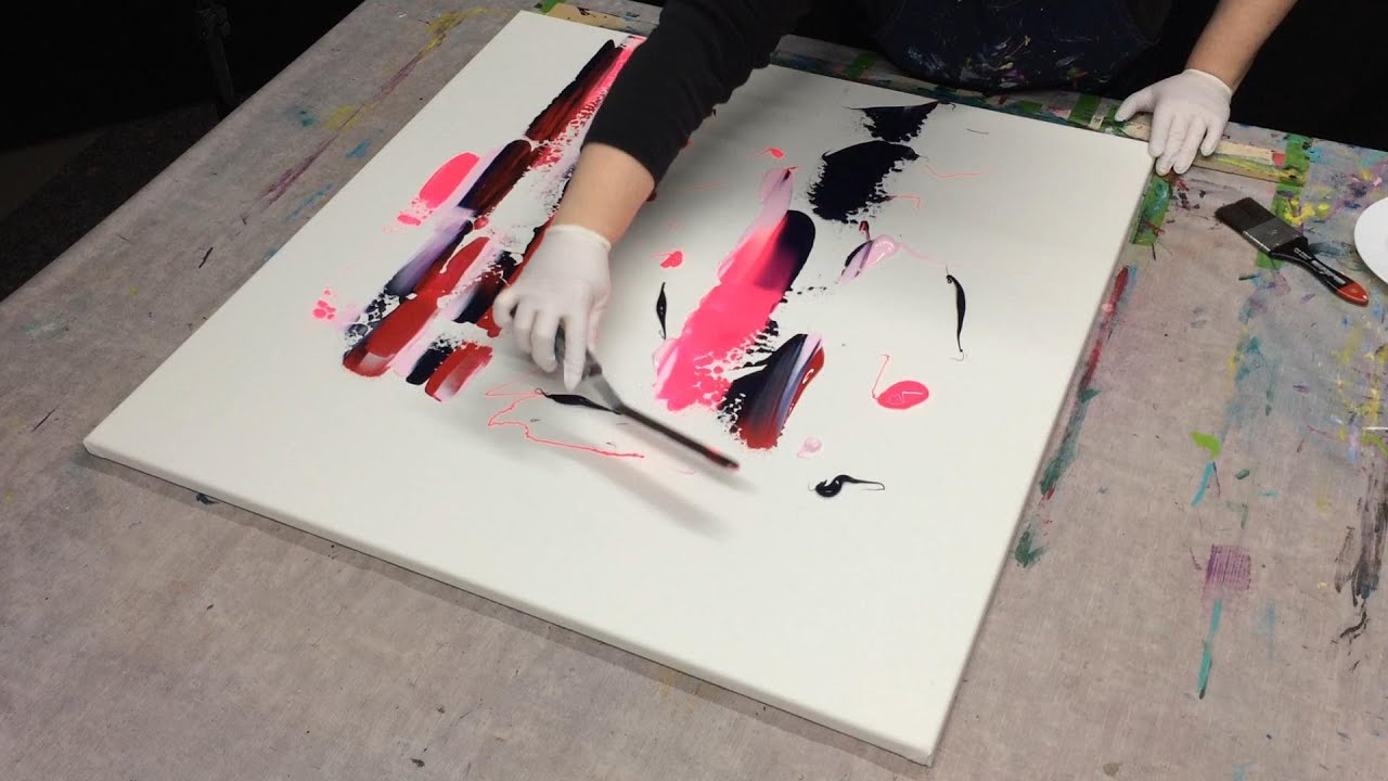 Abstraktes rotes Acrylbild auf großer Leinwand | einfach mit Malen