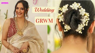 Silk Saree with Temple Jewellery Wedding Look | Outfit Makeup Hair | Perkymegs Hindi