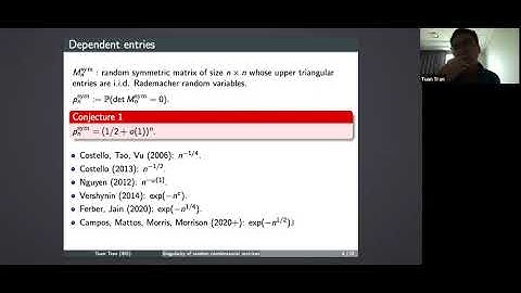 Singularity of random combinatorial matrices, by Tuan Tran
