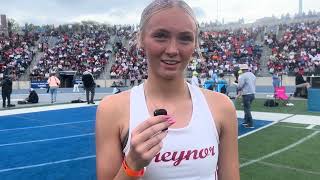 Treynor’s Rylee Hemmingsen takes first in 2A 100 Hurdle Prelims, post-race interview, KSOM KS95