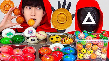 ASMR MUKBANG | 직접 만든 오징어게임 달고나 먹방 SQUID GAME HONEYCOMB DALGONA CHALLENGE RECIPE DESSERT JELLY CANDY