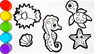 Sea Animal Drawing, Painting, Coloring for Kids & Toddlers, Learn Sea Creatures #259