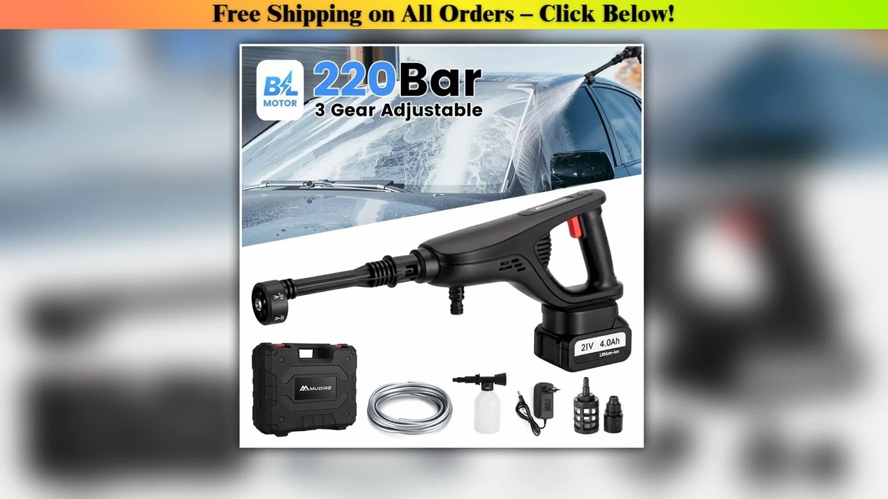 3500W 220Bar MUDIRO M-BW1 Cordless Pressure Washer with 4.0Ah Batteries, 1.32 GPM Brushless Motor