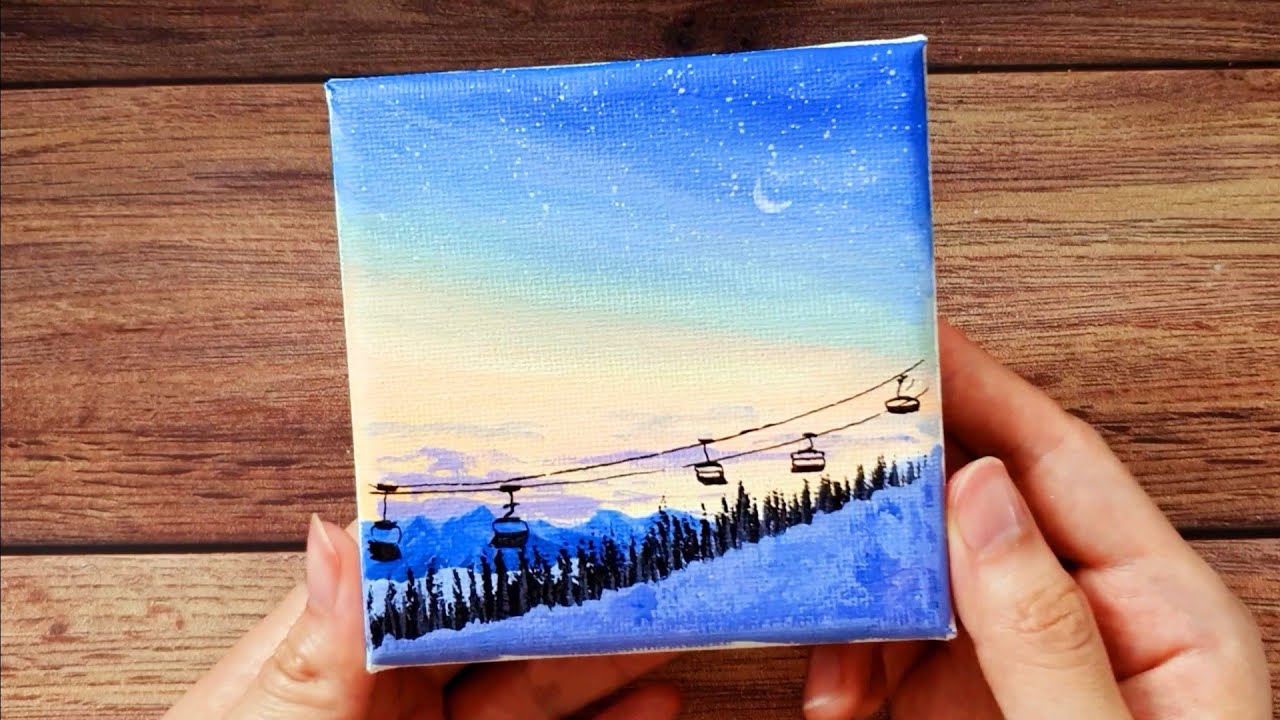 The scenery beyond the ski resort (Acrylic landscape painting)
