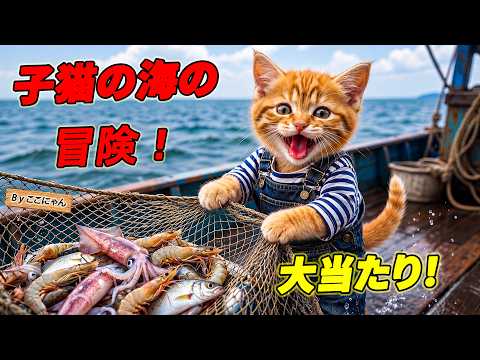 【まさかの大漁】ミミにゃん、初めての漁船で大当たり！？巨大イカとの戦いがヤバすぎた…🚤🐙