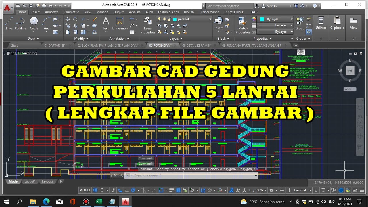 GAMBAR CAD GEDUNG PERKULIAHAN 5 LANTAI   LENGKAP FILE GAMBAR