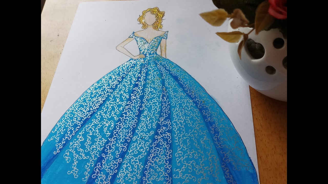 How to draw a Disney princess cinderella DRESS drawing  easy drawing for  girls  drawing for girls  YouTube