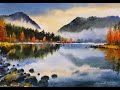 Watercolor painting tutorial  misty lake