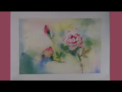 Vidéo: Peinture à L'aquarelle De Fleurs Qui Brillent: Roses Roses