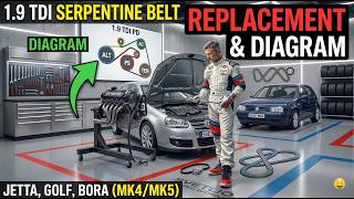 How to Replace the Serpentine Belt on a VW 1.9 TDI PD | MK4 & MK5 Diagram