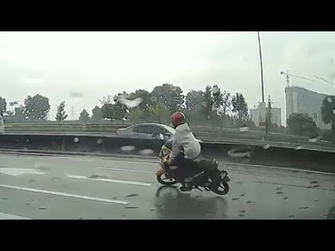 Narrow Escape For Motorcyclist After Crashing On Highway