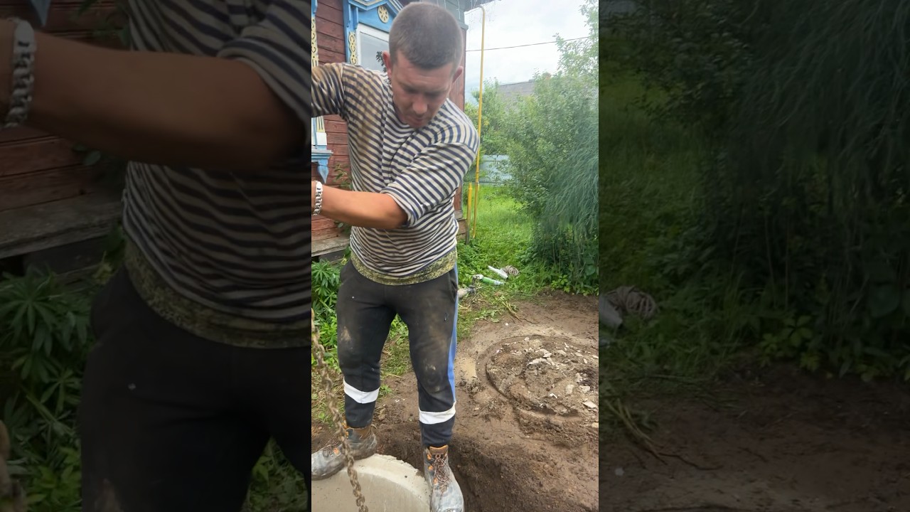 Монтаж колец в шахту колодца