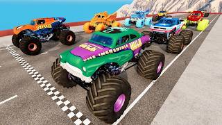 Monster Jam El Toro Loco &amp; Hulk  Racing, Freestyle, and High Speed Jumps BeamNG Random