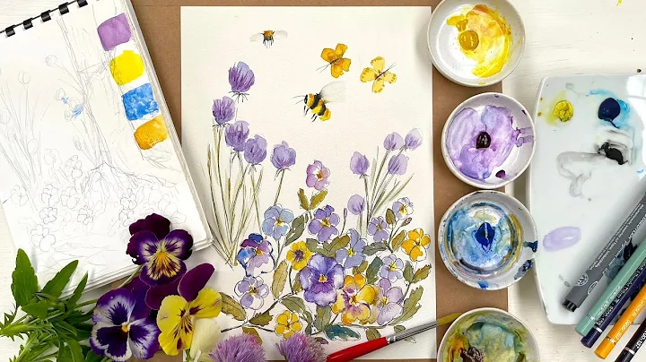 How to Paint Pen and Wash Pansies - Easy Beginners...