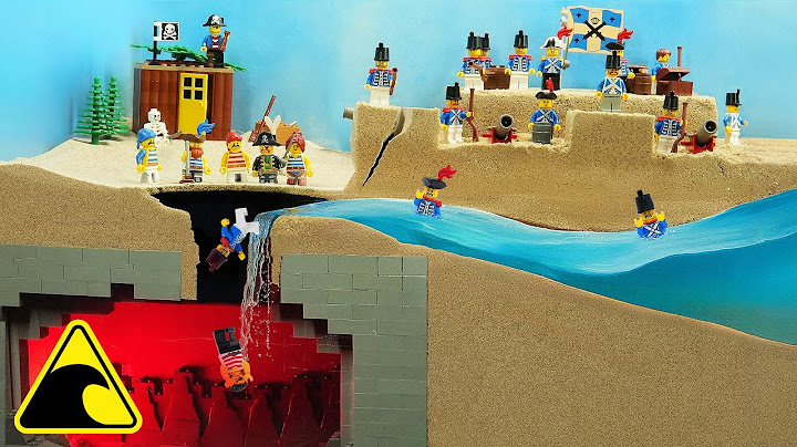 Lego Pirates Fall into Underground Cave - Tsunami Dam Breach Experiment - Pirates vs Soldiers