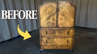 Restoring a STUNNING Art Deco Burlwood Cabinet | Veneer Repair & Refinishing