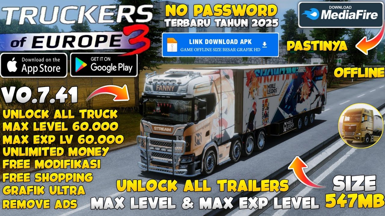 Truckers Of Europe 3 Mod Apk v0.7.41 Terbaru 2025 - Unlimited Money & Max Level 60.000