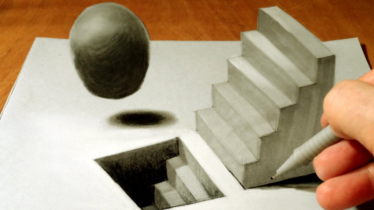 Drawing Staircase and Sphere - How to Draw 3D Staircase - Trick Art