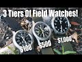 3 Tiers Of Field Watches! ($100, $500, And $1,000) Also, I've Officially Been On YouTube For 1 Year!