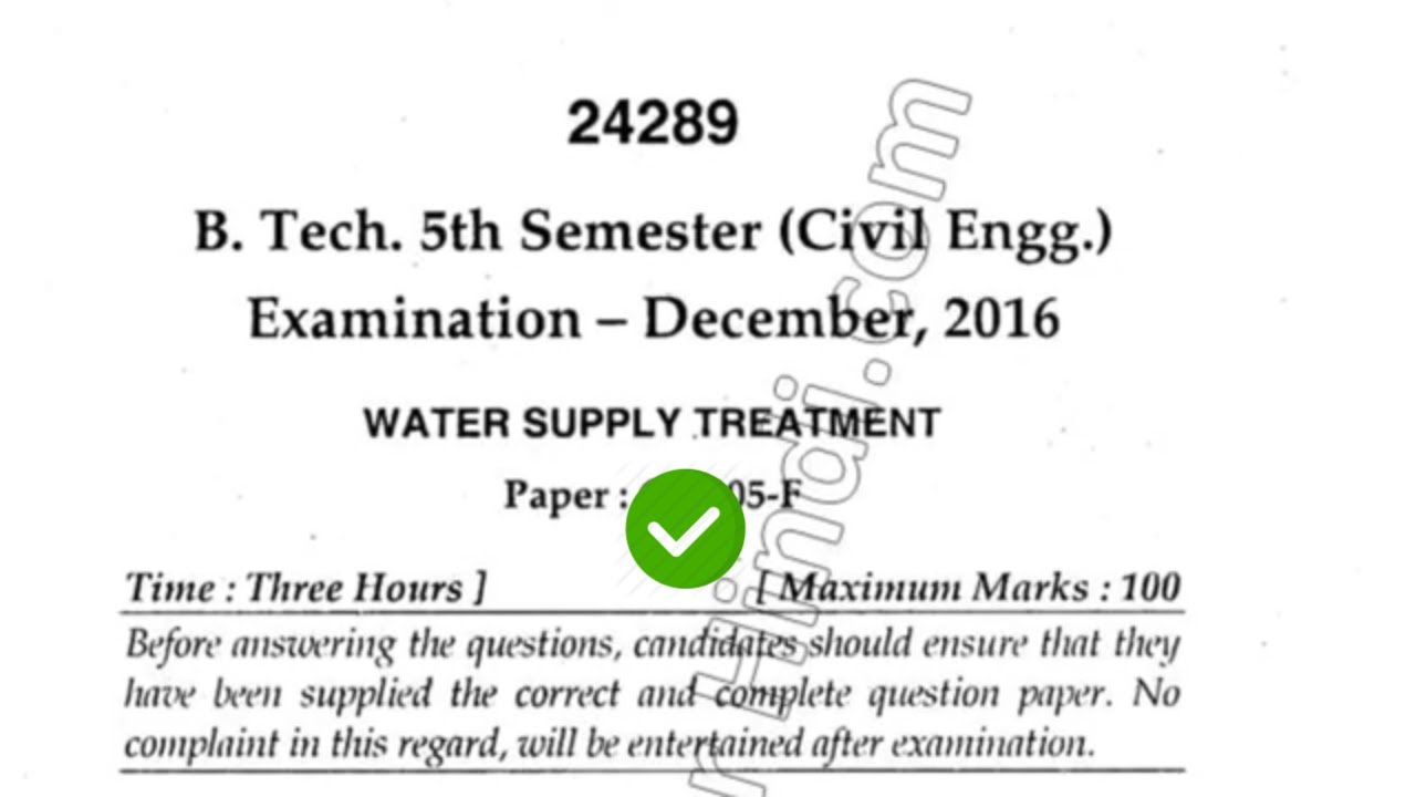 2016 Mdu BTech Civil 5th Sem Water Supply & Treatment Question Paper