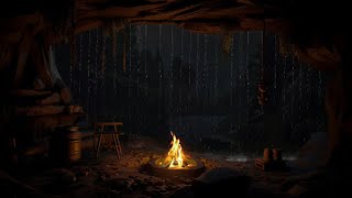 Deep Sleep in a Cozy Rainy Cave | Bonfire Sounds and for Stress Relief, Peaceful Deep Sleep